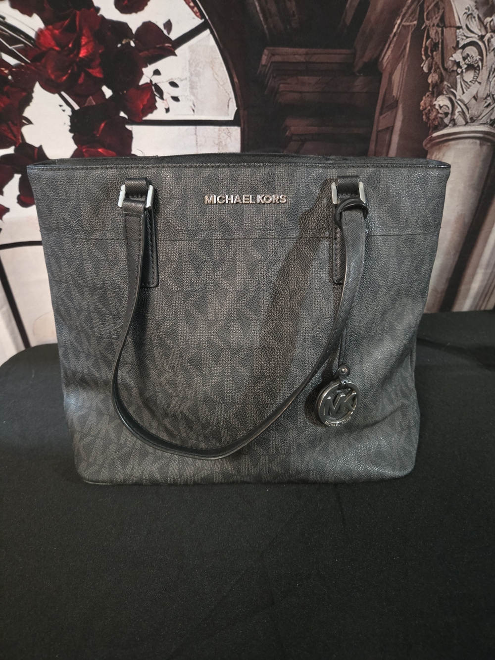 Michael Kors Charcoal MK Logo Tote with Logo Charm
